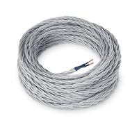 Amarcords - Cable de tela color PLATA, trenzado, seda, 1 metro, con 2 conductores 2x0,75 - Hilo eléctrico textil de color estilo clásico para lámparas bricolaje y iluminación vintage.