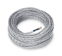 Amarcords - Cable de tela color PLATA, trenzado, seda, 1 metro, con tierra 3x0,75 - Hilo eléctrico textil de color estilo clásico para lámparas bricolaje y iluminación vintage.