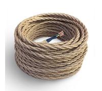 Amarcords - Cable de tela color YUTE, trenzado, yute, 3 metros, con tierra 3x1,50 - Hilo eléctrico textil de gran seccion de color vintage.