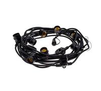 AMARCORDS - Cadena de luz NEGRO para exterior con portalámparas 11 E27, cable redondo, enchufe schuko, longitud 12,5 m. Unidos hasta 100 metros!