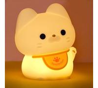 Amaredom Waving Kitten Night Light, Cute Cat Lamp, Silicone Dimmable Nursery Nightlight, Rechargeable LED Bedside Lamp with 20 Minutes Timer & Tap Control Baby Girls Women Bedrooms, Living Room
