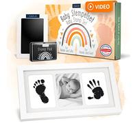 AMARI ® Juego de huellas de manos y pies de bebe, incluye 2 almohadillas de tinta y 4 tarjetas de impresión - Regalo de bebé ideal para el nacimiento - Huellas de manos y pies con marco de fotos