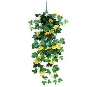 (Amarillo) 1 flor artificial realista para decoración de pared con 9 tenedores (manantial simulado)