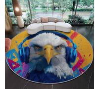 Amarillo Azul Redonda Tapetes 60 cm, Acuarela Grafiti Animales Buitre Antideslizante Lavable Lavadora Redondo Pelo Corto Suave Carpet para Sala Comedor Habitacion Estudio