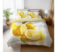 Amarillo Blanco Brillante Fresco Limón 150 x 200 cm Microfibra Juego de Funda Edredón con Cremallera Lavable A Máquina Juego de Cama Ropa de Cama para Adolescente