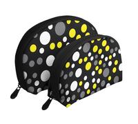 Amarillo Blanco Lunares Negros, Bolsa de Maquillaje de Concha, Monedero pequeño para Mujer, Bolsa de artículos de tocador, Bolsa de cosméticos, 2 Piezas
