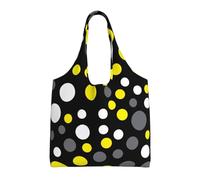 Amarillo Blanco Negro Lunares,Bolsas de mano reutilizables, bolsas de supermercado, bolso de hombro de lona de gran capacidad
