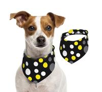 Amarillo Blanco Negro Lunares,Pañuelos de algodón para Perros, Bufandas Ajustables para Mascotas,M