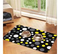 Amarillo Blanco Negro Lunares,Tapete para Comida de Mascotas, manteles Individuales de Cuero sintético para Gatos y Perros,40x60cm