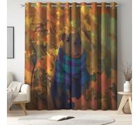 Amarillo Cálido cortinas infantiles, cortinas opacas, cortinas térmicas, cortinas con ojales, Animal, Capibara Bufanda Hoja Otoño, anti luz, 117 An x 183 Al cm, aislamiento térmico, 2 paneles