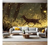 Amarillo Claro Fotomurales Tejido no Tejido ciervos salvajes del bosque Papel Pintado Decor de Pared Murales Póster Efecto 3D Papel Tapiz Moderno para Dormitorio Salón TV Pared 300 x 210 cm