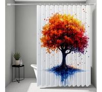 Amarillo Cortina de Ducha 90x200cm, Impermeable Cortina Ducha áRbol Cortinas de Baño Poliester Lavable Cortinas Baño con 12 Anillas Dobladillo Ponderado para Familia, Hotel, Bañera, Regalo -ly25072LO