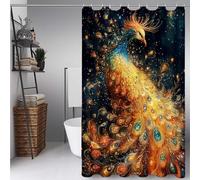 Amarillo Cortina Ducha 80 x 200 cm, Cortina de Ducha Pavo Real Cortinas de Baño Poliester Lavable con 12 Anillas, Dobladillo Ponderado Shower Curtain para Familia, Bañeras y Cuartos de Baño -ly2507271