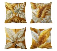 Amarillo Funda Cojin 100x100cm Cojines Exterior Sofa Cama Funda Almohada Lino Cojines Exterior Impermeable Decorativos Hojas Grandes Fundas Almohadas para Sofá Juego de 4 Cremallera Invisible g-8894