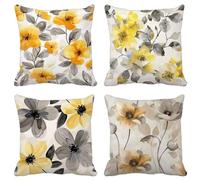 Amarillo Funda Cojin 45X45 Flor Fundas Cojines Exterior Impermeables Lino Cuadrado Cushion Covers Lavables con Cremallera Invisible, Salon Sofa Jardín Patio Dcoración Cushion Covers Juego de 4 21C-8
