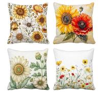 Amarillo Funda Cojin 70X70 Flor Fundas Cojines Exterior Impermeables Lino Cuadrado Cushion Covers Lavables con Cremallera Invisible, Salon Sofa Jardín Patio Dcoración Cushion Covers Juego de 4 20I-N