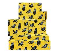 Amarillo Gato Papel De Regalo - Amarillo - 6 Hojas De Cute Black Negra - Fun Cumpleaños Papel De Regalo For Amantes De Los Gatos Niños Niñas Niños - Navidad Party