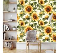 Amarillo Girasol Papel Pintado Autoadhesivo 0.52x5 m Verde Plantas Flores Decorativo Muro Pegatina Impermeable Mate Papel Pared Grueso Fácil Limpiar Wallpaper para Dormitorio Salon Adhesivo Muebles