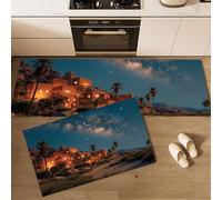 Amarillo Juego de Alfombras de Cocina de 2 Piezas, Alfombras de Desierto Castillo Antiguo, Antideslizantes Misterioso Y Romántico Tapetes de Cocina para Pasillo Entrada Lavandería, 40x60cm+40x120 cm