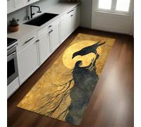 Amarillo Naranja Felpudo Pasillo 40 x 120 cm Cuervos con temática de Halloween Antideslizante Alfombra de Corredor Suave para Cocina, Entrada y Decoración del Hogar