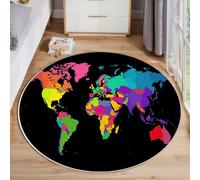 Amarillo Pálido Abstracto Moderno Mapa del Mundo Alfombra Redonda 160cm Antideslizante Lavable Lavadora Redondo Tapetes para Sala Comedor Habitacion Juvenil Exterior Terraza Pelo Corto