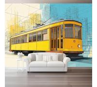 Amarillo Papel pintado fotográfico 200 x 140 cm - No tejido Moderno Arquitectura Vehículos 3D Mural Decoración de pared Póster Imagen para dormitorio Sala de estar Fondo de TV