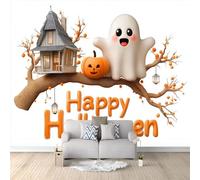 Amarillo Papel pintado mural, Dibujos Animados Halloween Calabazas Fantasmas Mural decorativo de pared con impresión artística no tejida, para sala de estar cocina comedor dormitorio 400 x 280 cm