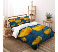 Amarillo Petals Juego De Ropa De Cama 3D Flores Niños Niñas Colcha Dormitorio De Microfibra Fundas De Cremallera con Funda De Almohada King（220x240cm）
