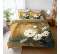 Amarillo Verde Estilo Japonés Floral 260 x 240 cm Microfibra Juego de Funda Edredón con Cremallera Lavable A Máquina Juego de Cama Ropa de Cama para Adolescente