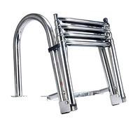 Amarine Made Escalera telescópica Plegable de Acero Inoxidable para pontón de 4 escalones, Escalera telescópica de Entrada Trasera con escalones Anchos, barandilla de Mano con Pedal, Correa de