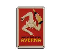 Amaro Siciliano Averna - Póster retro de metal de hojalata, arte elegante, pintura de hierro, bar, cueva de personas, cafetería, garaje, póster decorativo de pared, 20 x 30 cm