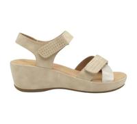 amarpies - 26752 Sandalias Casual de Mujer Arena con Tira Adhesiva Textil, Cierre Ajustable y Cuña de 4 cm, Suela Antideslizante, Comodidad para Uso Diario y Verano MUJER color: ARENA talla: 39
