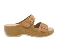 Amarpies - ABZ28649 Sandalias Mujer - Tipo Zueco Destalonado con Hebillas Grandes Simuladas, Cierre de Gancho y bucle, Cuña Forrada al Tono, Cómodas y Ligeras para Uso Diario MUJER color: BROWN talla: