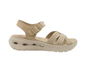 Amarpies - ABZ28656 Sandalias de Cuña Mujer - Piso con Cámaras de Aire, Tiras de Goma Ajustables, Cierre con Hebilla Simulada y Gancho y bucle, Ligeras y Cómodas para Uso Diario MUJER color: BEIGE tal