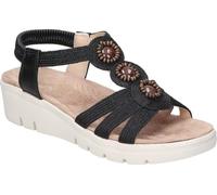 amarpies | Sandalias con Cuña Mujer - Sandalia Casual en Color Negro con Detalles - Sandalia de Verano sin Cierre - Slip On - Cuña Media y Cómoda - Versátiles y Combinables