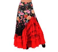 AMARU SANCHESU Falda Flamenca Mujer con 5 Volantes - Mucho Vuelo y Caída Espectacular - Ligera, Cómoda y Ideal para Baile, Ensayo o Escenario (FR/ES, Letras, XXL, Regular, Regular, Estampado-Rojo)
