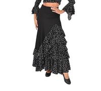 AMARU SANCHESU Falda Flamenca Mujer con 5 Volantes - Mucho Vuelo y Caída Espectacular - Ligera, Cómoda y Ideal para Baile, Ensayo o Escenario (FR/ES, Letras, M, Regular, Regular, Negro-Topo Blanco)