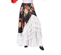 AMARU SANCHESU Falda Flamenca Mujer con 5 Volantes - Mucho Vuelo y Caída Espectacular - Ligera, Cómoda y Ideal para Baile, Ensayo o Escenario (FR/ES, Letras, L, Regular, Regular, Estampado-Blanco)