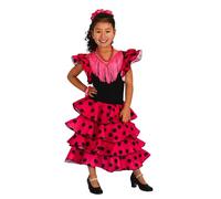 AMARU SANCHESU Vestido de niña para Danza Flamenco o sevillanas (FR/ES, Edad, 2 años, Regular, Fucsia Topo Negro)