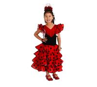 AMARU SANCHESU Vestido de niña para Danza Flamenco o sevillanas (FR/ES, Edad, 6 años, Regular, Rojo Topo Negro)