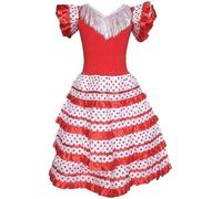 AMARU SANCHESU Vestido Infantil de Flamenco o sevillanas (FR/ES, Edad, 4 años, Regular, Rojo-Blanco)