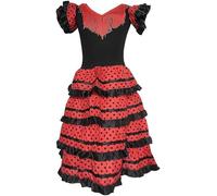 AMARU SANCHESU Vestido Infantil de Flamenco o sevillanas (FR/ES, Edad, 8 años, Regular, Rojo-Negro)