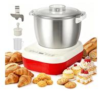 Amasadora de masa, 7 L, acero inoxidable, con función de fermentación | Máquina amasadora para pan, pizza y panecillos. 220 W, fermentación de 25-45 °C, suministro de agua, 4 pies de aspiración