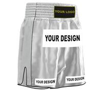 Amata - Pantalones cortos de boxeo personalizados para Muay Thai, equipo de kickboxing para hombres, mujeres, niños, adultos, niños y niñas, Blanco, Small