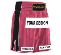 Amata - Pantalones cortos de boxeo personalizados para Muay Thai, equipo de kickboxing para hombres, mujeres, niños, adultos, niños y niñas, Rosa rosado, X-Small