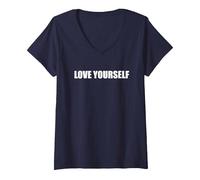 Ámate a ti Mismo Camiseta Cuello V, Mujer, Azul Marino, S