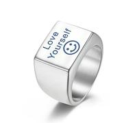 Ámate a ti mismo Noche azul Luz sonriente Cara sonriente Anillo de acero de titanio Estilo simple Anillo de hombre individual de moda