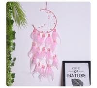 AMateschitz Atrapasueños de plumas hecho a mano en estilo bohemio, atrapasueños, luna, atrapasueños, macramé, arte de pared para dormitorio, salón, decoración, color rosa #4
