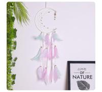 AMateschitz Atrapasueños de plumas hecho a mano en estilo bohemio, atrapasueños, luna, atrapasueños, macramé, arte de pared para dormitorio, salón, decoración, color rosa #3