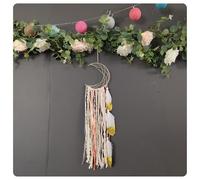 AMateschitz Atrapasueños de sueño con pluma, hecho a mano, estilo bohemio, luna, atrapasueños, macramé, decoración de pared para dormitorio, salón, color blanco #1